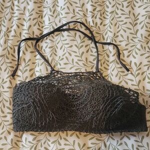 Dark Green Crochet Halter Bathing Suit Top